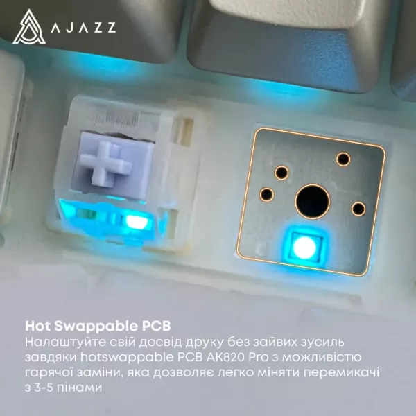 Клавіатура ігрова Ajazz AK820 PRO Gift Switch (White/Purple) (AK820PRO-G-PWB) (UA)