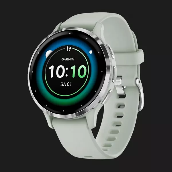 Garmin Venu 3S Silver Stainless Steel Bezel with Sage Gray Case and Silicone Band