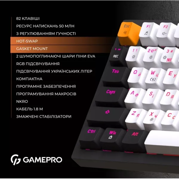Ігрова клавіатура GamePro MK160B (Red) з Hot-Swap RGB Black (UA)