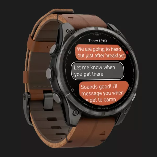 Garmin Fenix 8 Pro 47mm AMOLED Sapphire Carbon Gray DLC titanium with Chestnut Leather Band