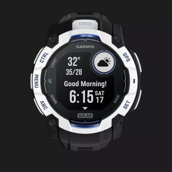 Garmin Instinct 3 50mm Solar Whitestone with Black/Bolt Blue Band